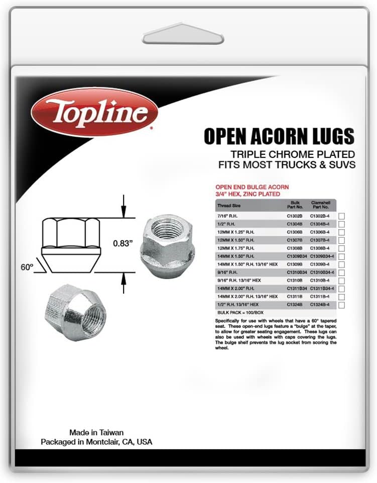 מוצרי Topline C1309B34-4P | אבני אולץ בבלוט בלוטות ציפוי אבץ | 14x1.50 R.H. גודל חוט | 3/4 hex | 0.83 גבוה | מושב